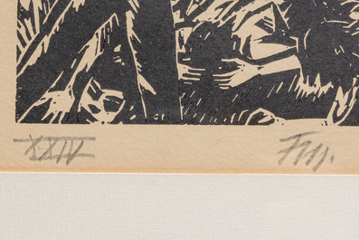 James Ensor (1860-1949) and Frans Masereel (1889-1972): 'Flight into Egypt', colour lithograph from 1921 and two woodcuts published in 'L'id&eacute;e'