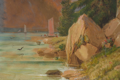 Paul Lauters (1806-1875): Two animated landscapes, mixed media on paper marouflated on board