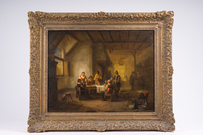 Ferdinand I De Braekeleer (1792-1883): Int&eacute;rieur d'auberge, huile sur panneau