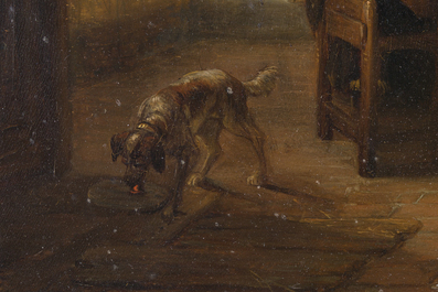 Ferdinand I De Braekeleer (1792-1883): Int&eacute;rieur d'auberge, huile sur panneau