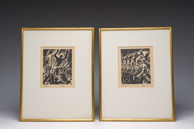 James Ensor (1860-1949) and Frans Masereel (1889-1972): 'Flight into Egypt', colour lithograph from 1921 and two woodcuts published in 'L'id&eacute;e'
