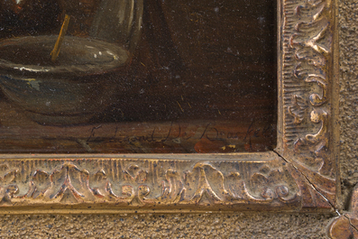 Ferdinand I De Braekeleer (1792-1883): Int&eacute;rieur d'auberge, huile sur panneau