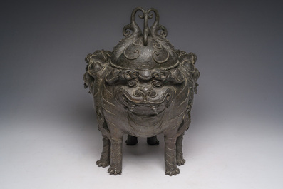 A Chinese bronze 'three luduan' tripod censer, 17th/18th C.