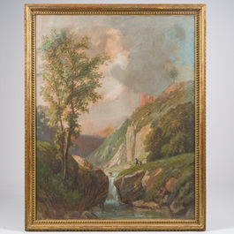 Paul Lauters (1806-1875): Two animated landscapes, mixed media on paper marouflated on board