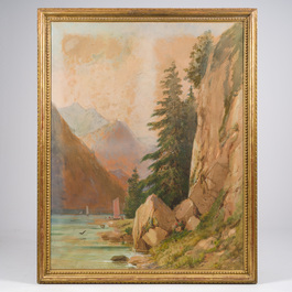 Paul Lauters (1806-1875): Two animated landscapes, mixed media on paper marouflated on board