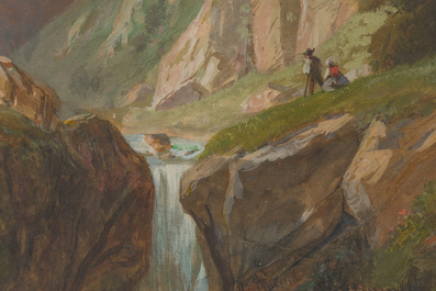 Paul Lauters (1806-1875): Two animated landscapes, mixed media on paper marouflated on board