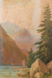 Paul Lauters (1806-1875): Two animated landscapes, mixed media on paper marouflated on board