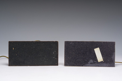 Een paar Franse 'La Pomme' tafellampen in glas en messing, Maison le Dauphin, jaren '70