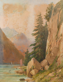 Paul Lauters (1806-1875): Two animated landscapes, mixed media on paper marouflated on board