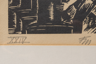 James Ensor (1860-1949) and Frans Masereel (1889-1972): 'Flight into Egypt', colour lithograph from 1921 and two woodcuts published in 'L'id&eacute;e'