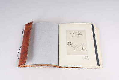 Alm&eacute;ry Lobel-Riche (1877-1950): A varied collection of 30 etchings with nudes and ballet scenes in an agate-inlaid leather folder