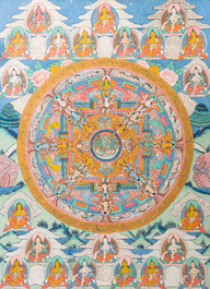 Drie diverse thangkas, Tibet, Nepal en India, 19de/20ste eeuw
