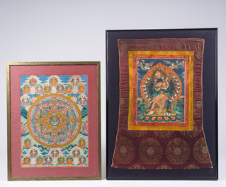 Drie diverse thangkas, Tibet, Nepal en India, 19de/20ste eeuw