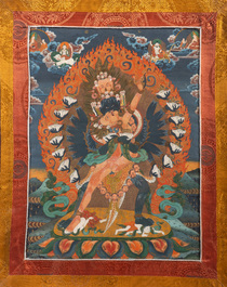Drie diverse thangkas, Tibet, Nepal en India, 19de/20ste eeuw
