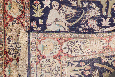 An Indian silk Kasmir runner with hunting scenes, 20th C.