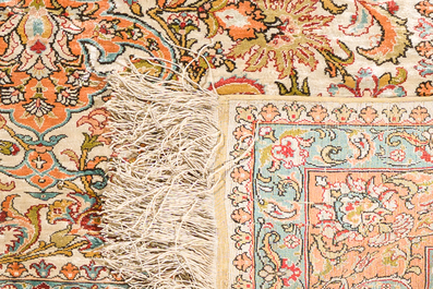 A Turkish silk Kayseri rug with floral design, 20th C.