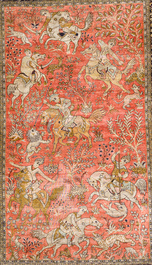 A Persian Qom (Qum/Ghom) silk rug with hunting scenes, 20th C.