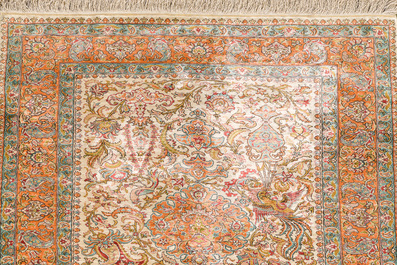 A Turkish silk Kayseri rug with floral design, 20th C.