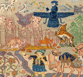 A Persian Qom (Qum/Ghom) silk rug with floral design and a Tabriz rug with animals, 20th C.