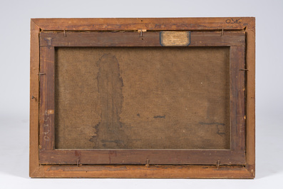 Firmin Baes (1874-1943): 'Sc&egrave;ne familiale', oil on canvas, with dedication, dated 1894