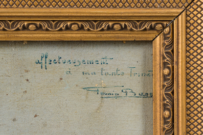 Firmin Baes (1874-1943): 'Sc&egrave;ne familiale', oil on canvas, with dedication, dated 1894