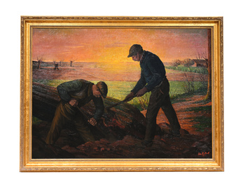 Evarist De Buck (1892-1974): Hard work at dusk, oil on canvas, dated 1916