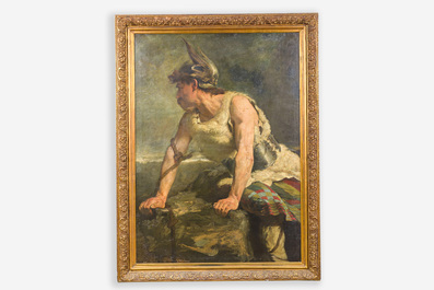 Ecole belge: Ambiorix, roi des Eburons, huile sur toile, 19&egrave;me si&egrave;cle