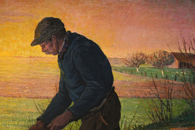 Evarist De Buck (1892-1974): Hard work at dusk, oil on canvas, dated 1916