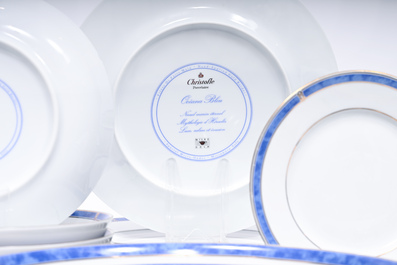 An extensive French polychrome and gilt porcelain 'Oc&eacute;ana Bleu' service, Christofle, 20th C.