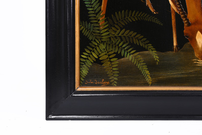 Jules Jambers (1863-?): 'La biche au ruisseau', huile sur board