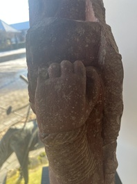 An Indian yellow-speckled red sandstone relief of a devata, probably Mathura school, Kushan period 2nd C. b.C./2nd C.