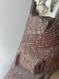 An Indian yellow-speckled red sandstone relief of a devata, probably Mathura school, Kushan period 2nd C. b.C./2nd C.