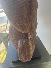 An Indian yellow-speckled red sandstone relief of a devata, probably Mathura school, Kushan period 2nd C. b.C./2nd C.