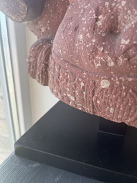 An Indian yellow-speckled red sandstone relief of a devata, probably Mathura school, Kushan period 2nd C. b.C./2nd C.