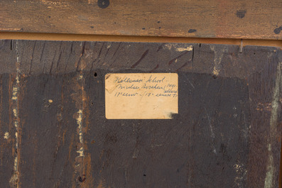 Dutch school: Shepherds with their cattle in a landscape, oil on panel, 19th C.