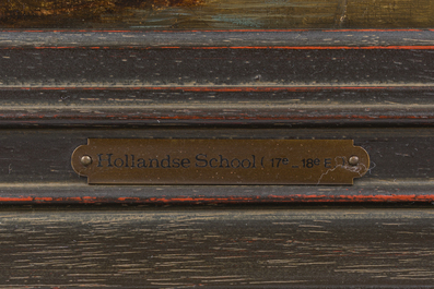 Dutch school: Shepherds with their cattle in a landscape, oil on panel, 19th C.