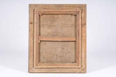 Vlaamse school: Cartouche met spelende putti omgeven door bloemenslingers, olie op doek, laat 17de eeuw