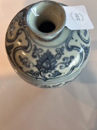 A Chinese blue and white 'lotus scroll' meiping vase, Ming