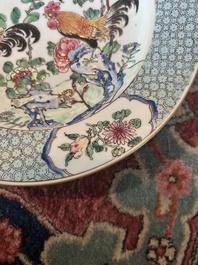 A Chinese famille rose 'roosters' plate, Yongzheng