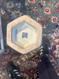 A Chinese blue and white hexagonal 'sanduo' vase, Qianlong mark and of the period