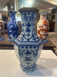 A Chinese blue and white hexagonal 'sanduo' vase, Qianlong mark and of the period