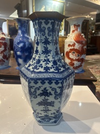 A Chinese blue and white hexagonal 'sanduo' vase, Qianlong mark and of the period