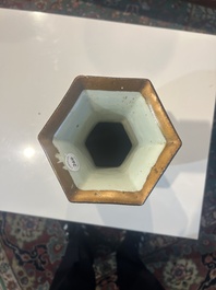 A Chinese blue and white hexagonal 'sanduo' vase, Qianlong mark and of the period