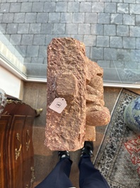 A large Indian red sandstone stupa pillar with a devata shown as a woman and lotus flowers, probably Matura region, ca. 2nd C. b.C - 2nd C.