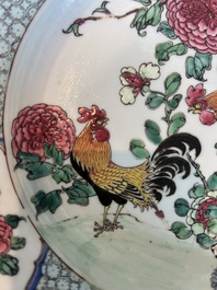 A Chinese famille rose 'roosters' plate, Yongzheng