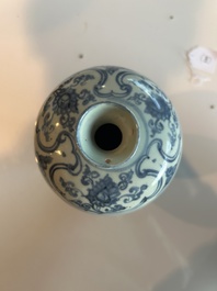 A Chinese blue and white 'lotus scroll' meiping vase, Ming