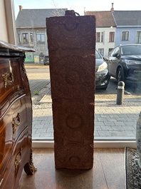 A large Indian red sandstone stupa pillar with a devata shown as a woman and lotus flowers, probably Matura region, ca. 2nd C. b.C - 2nd C.