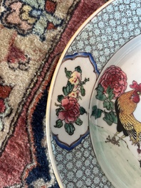 A Chinese famille rose 'roosters' plate, Yongzheng
