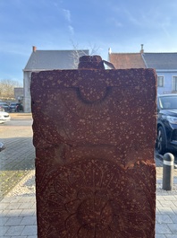 A large Indian red sandstone stupa pillar with a devata shown as a woman and lotus flowers, probably Matura region, ca. 2nd C. b.C - 2nd C.