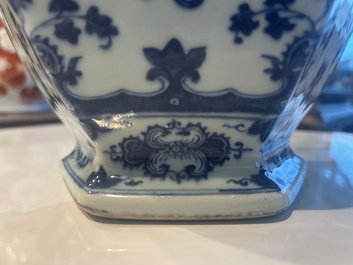 A Chinese blue and white hexagonal 'sanduo' vase, Qianlong mark and of the period